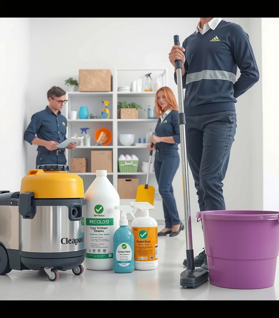 Professional cleaning equipment and team members showcasing competitive advantages
